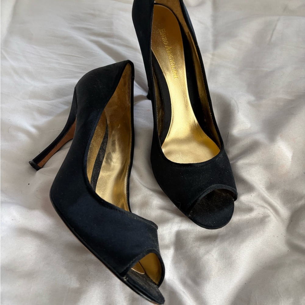 Enzo Angiolini Black Peep-Toe Heels